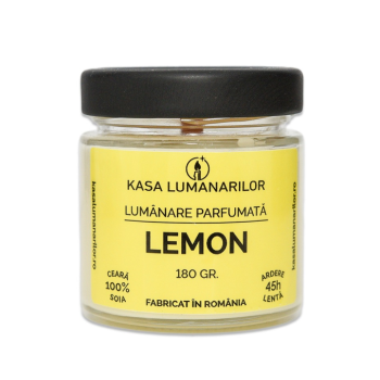 Lumanare parfumata din soia,Lemon, cu fitil de lemn, 180 gr