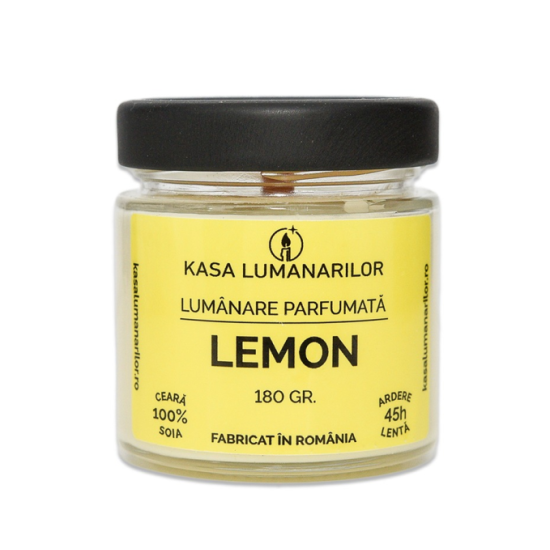 Lumanare parfumata din soia,Lemon, cu fitil de...