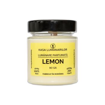 Lumanare parfumata din soia,Lemon, cu fitil de lemn, 90 gr
