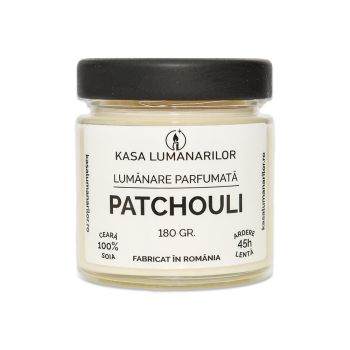 Lumanare parfumata din soia,Pachouli , cu fitil de lemn,...