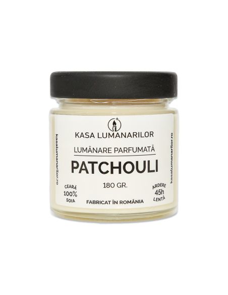 Lumanare parfumata din soia,Pachouli , cu fitil de lemn, 180 gr