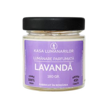 Lumanare parfumata din soia,Lavanda cu fitil de lemn, 180 gr