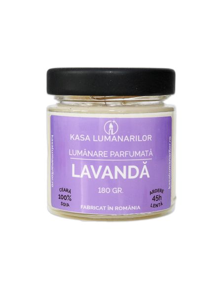 Lumanare parfumata din soia,Lavanda cu fitil de lemn, 180 gr
