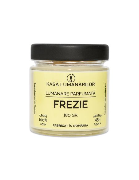 Lumanare parfumata din soia,Frezie ,cu fitil de lemn, 180 gr