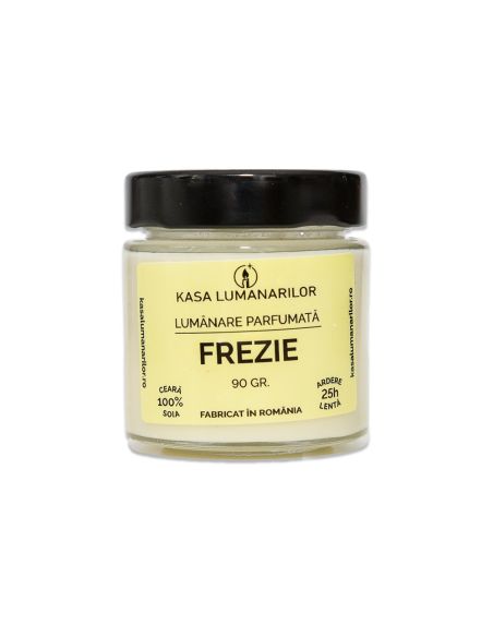 Lumanare parfumata din soia,Frezie ,cu fitil de lemn, 90 gr