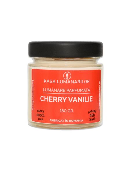 Lumanare parfumata din soia,Cherry Vanilie,cu fitil de lemn, 180 gr
