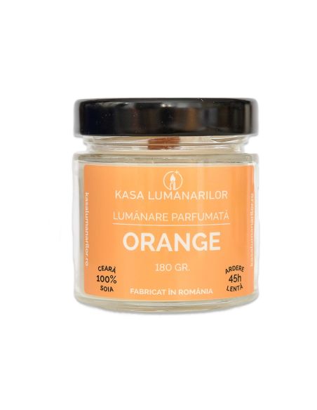 Lumanare parfumata din soia,Orange,cu fitil de lemn, 90 gr