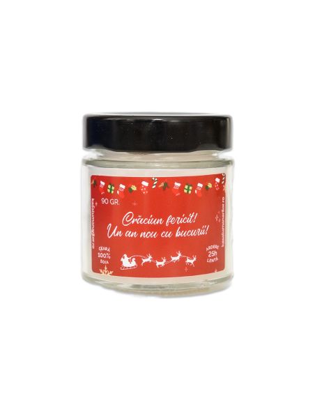 Lumanare parfumata din soia,Craciun Fericit! ,cu fitil de lemn, 90 gr