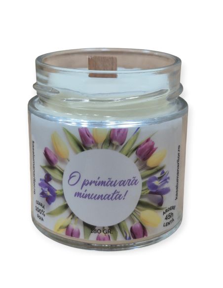 Lumanare parfumata din soia,Martisor ,cu fitil de lemn, 180 gr