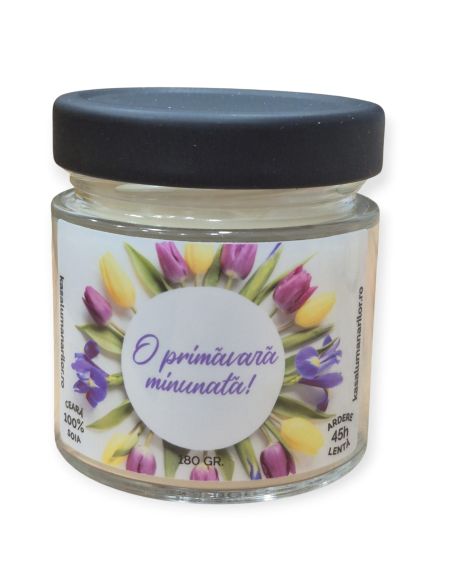 Lumanare parfumata din soia,Martisor ,cu fitil de lemn, 180 gr