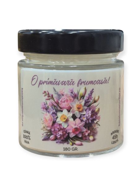 Lumanare parfumata din soia, O primavara minunata ,cu fitil de lemn, 180 gr