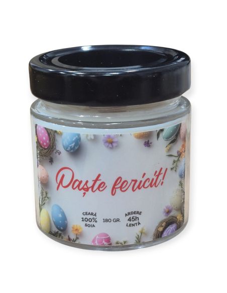 Lumanare parfumata din soia, Paste Fericit  ,cu fitil de lemn, 180 gr