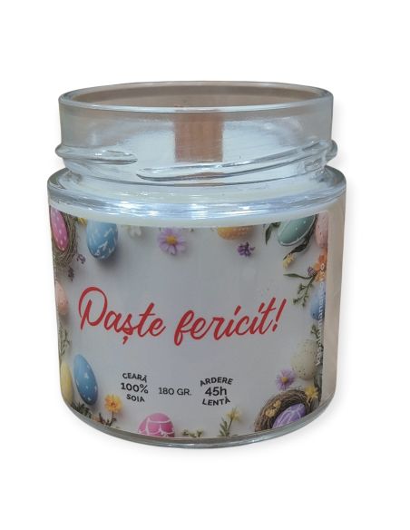Lumanare parfumata din soia, Paste Fericit  ,cu fitil de lemn, 180 gr
