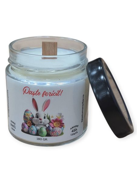Lumanare parfumata din soia, Iepuras   ,cu fitil de lemn, 180 gr