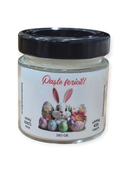 Lumanare parfumata din soia, Iepuras   ,cu fitil de lemn, 180 gr
