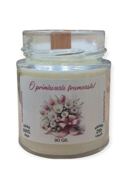 Lumanare parfumata din soia,O Primavara minunata,cu fitil de lemn, 90 gr